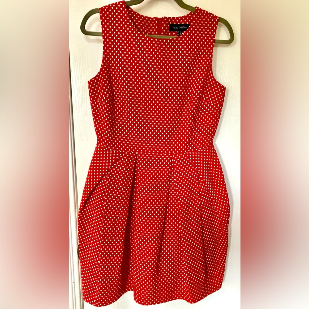 Pink Tartan fit and flare polka dot dress size 6